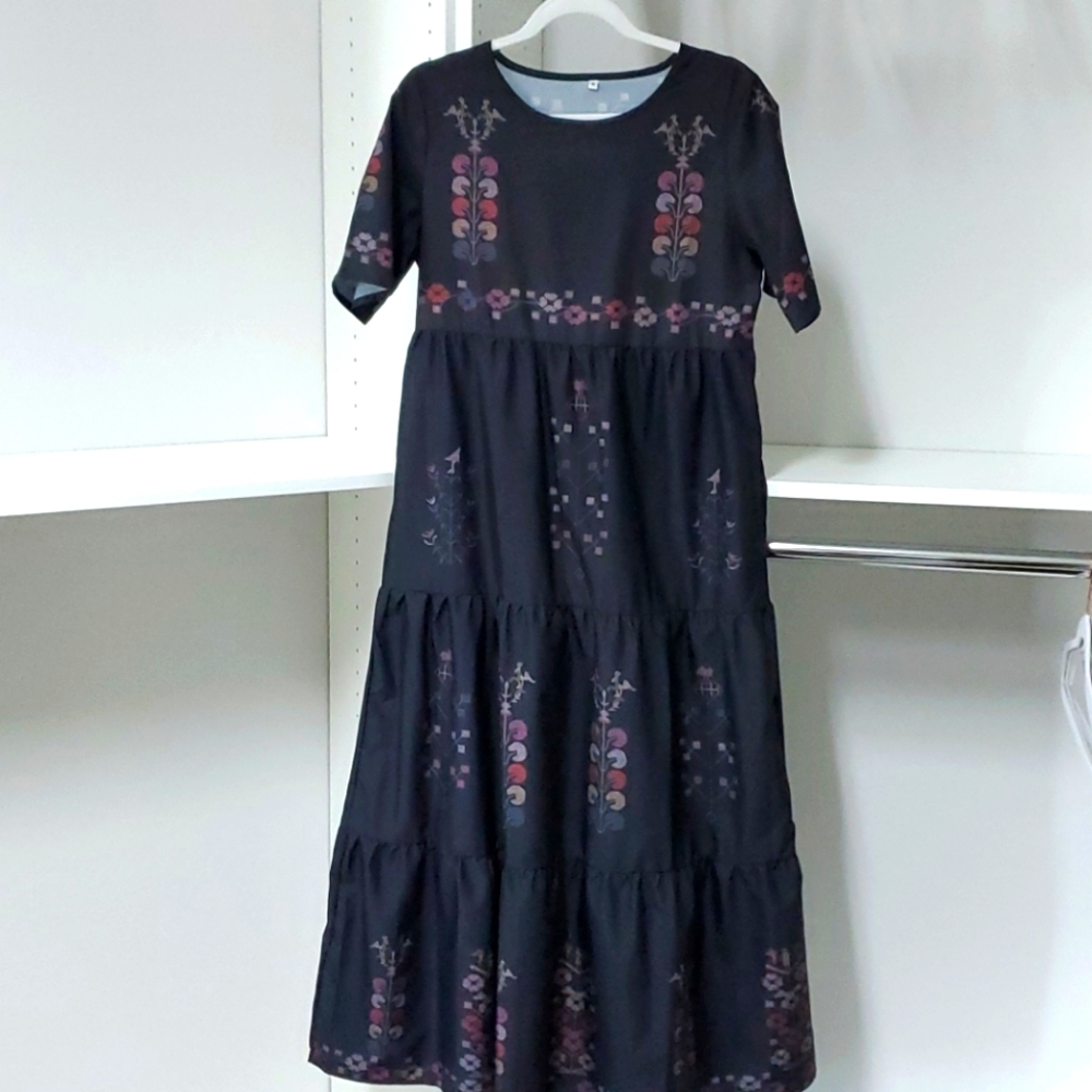 Mock embroidered long dress